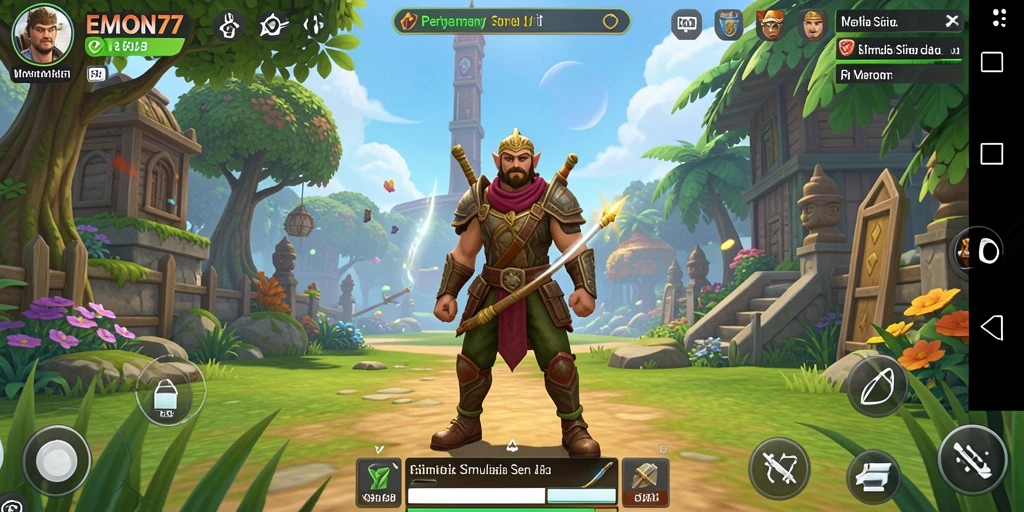 Screenshot utama EMON77 menampilkan gameplay simulasi yang menarik dan mendalam.