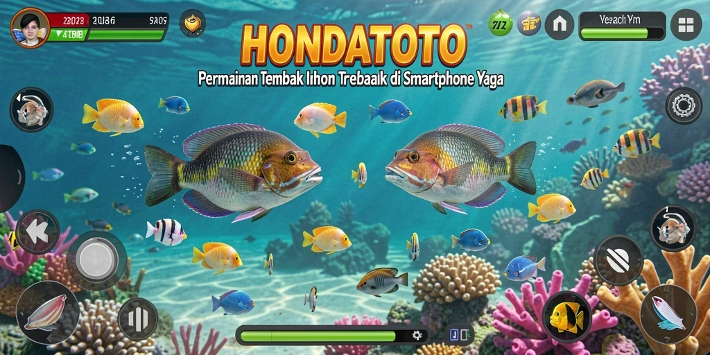 Screenshot gameplay HONDATOTO menampilkan pertempuran seru melawan ikan.
