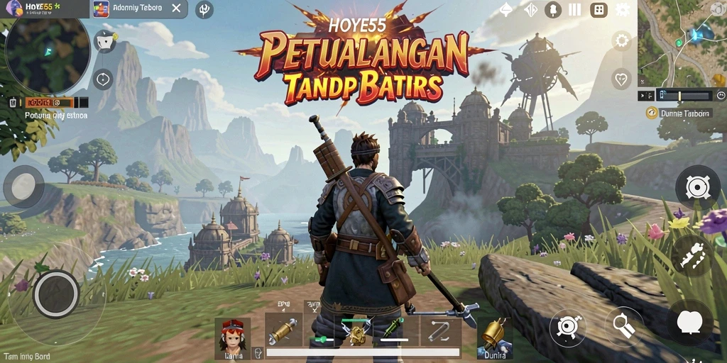 Tampilan gameplay HOYE55 di dunia terbuka yang penuh petualangan.