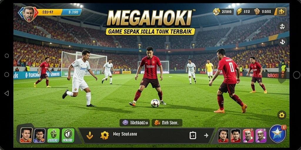 Tampilan gameplay MEGAHOKI yang mendebarkan dengan aksi sepak bola nyata.