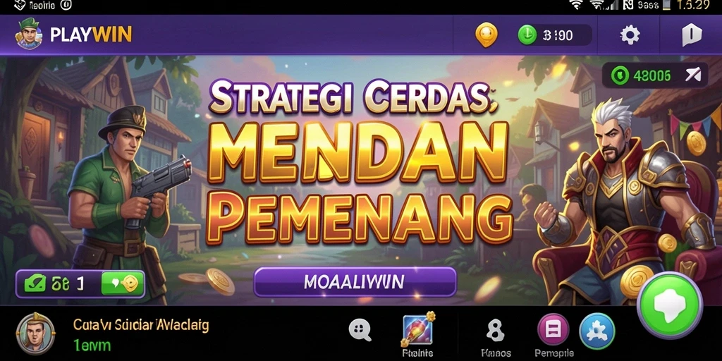 Screenshot main dari PLAYWIN menampilkan strategi cerdas dan pertempuran seru.