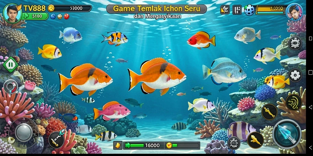 Screenshot gameplay TV888 menampilkan aksi menembak ikan yang seru.